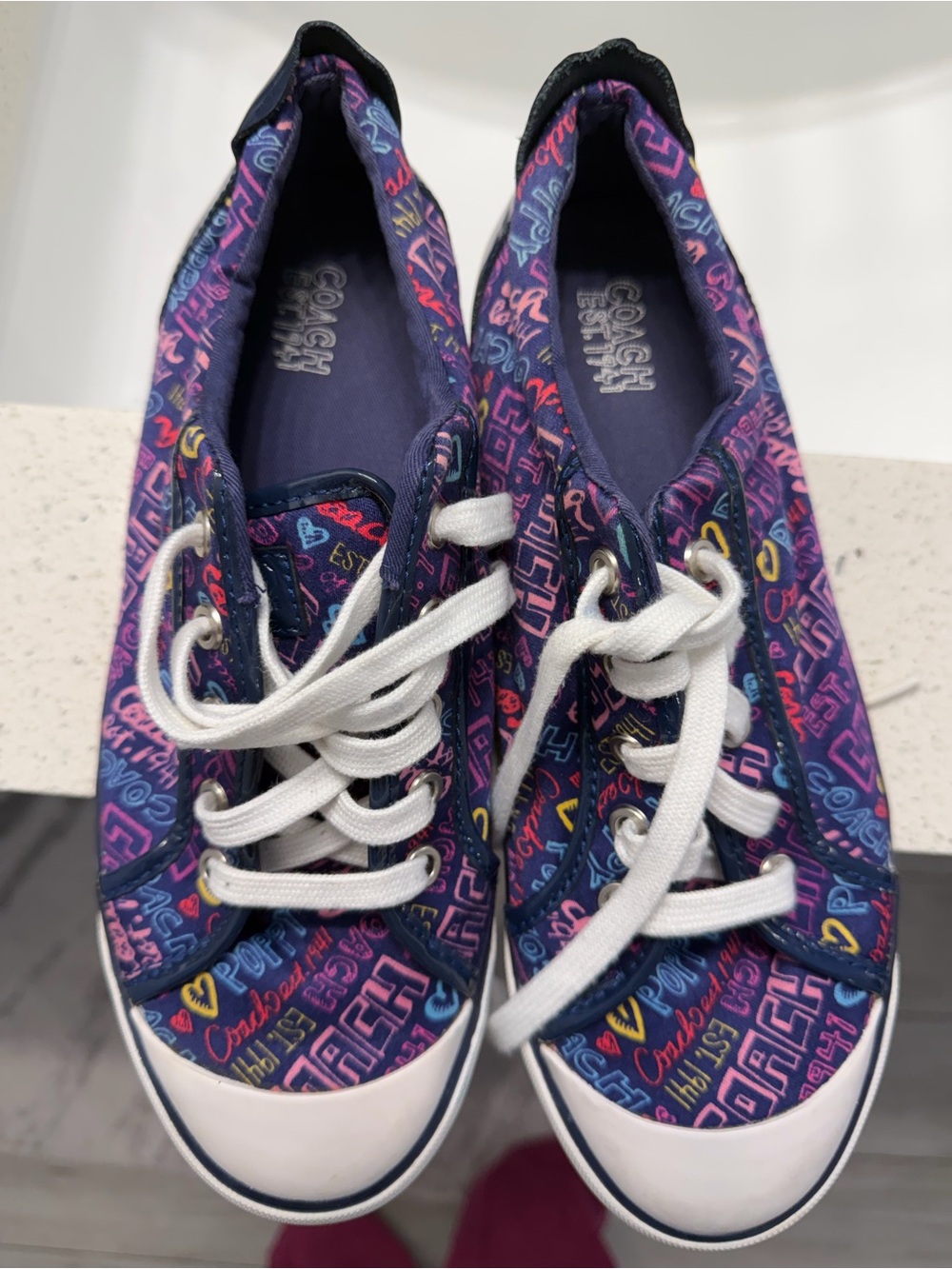 Coach Navy Multicolor Logo Print Low-Top Sneakers